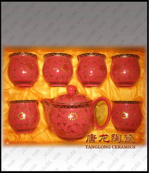 公司销售景德镇陶瓷茶具定做 水点桃花陶瓷茶具 陶瓷茶具厂家